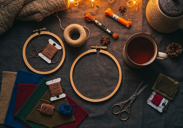 Zestaw do haftu z tamborkiem i niciami