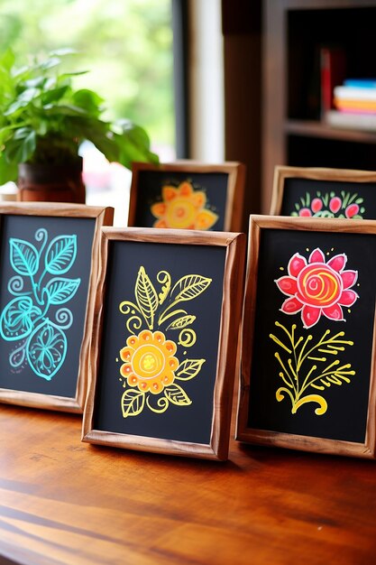 Zestaw trzech haftów w ramkach